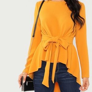 Self Belted Asymmetrical Hem Top